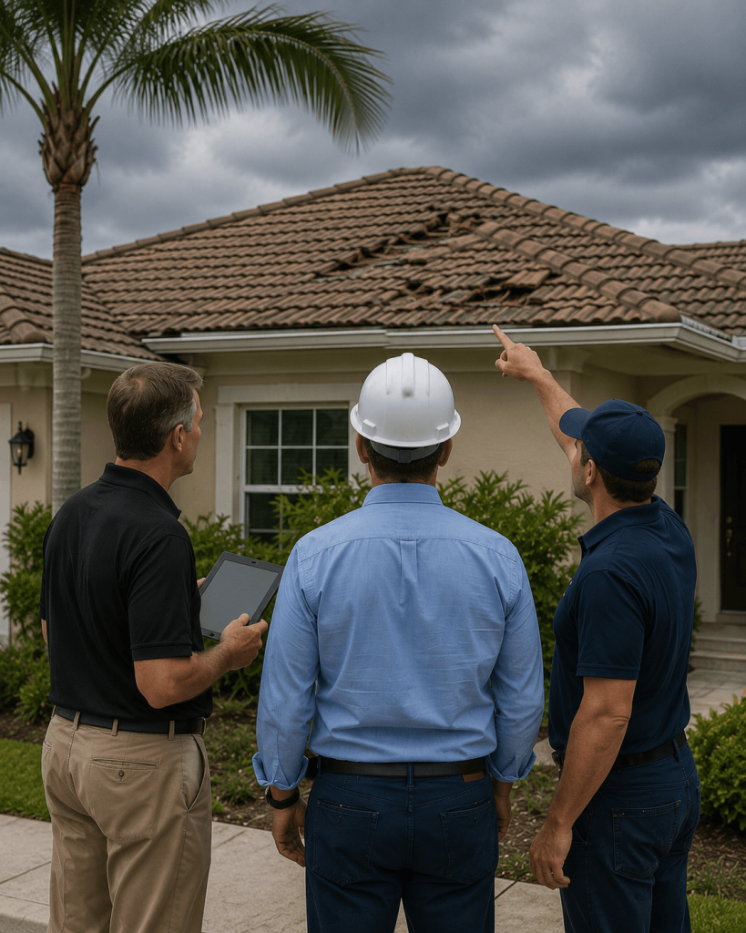 3 Men Evaluating Roof Damage