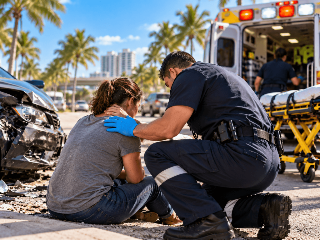 Paramedic Assisting Accident Victim